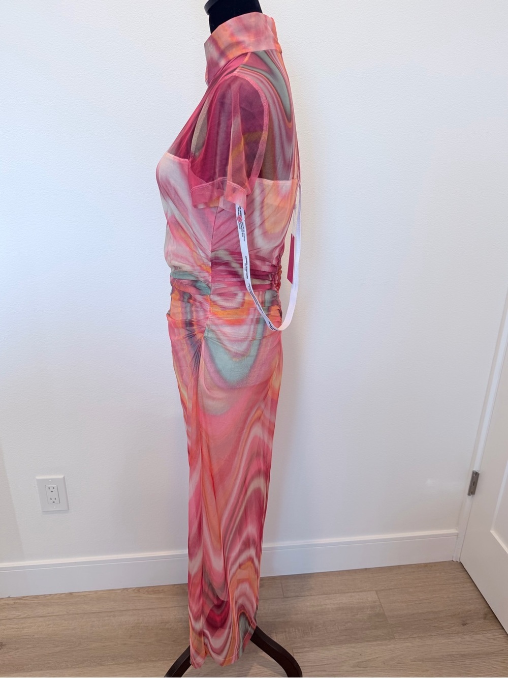 Amanda Uprichard Marble-Print Midi Dress in Pink and Peach - Picture 5 of 12